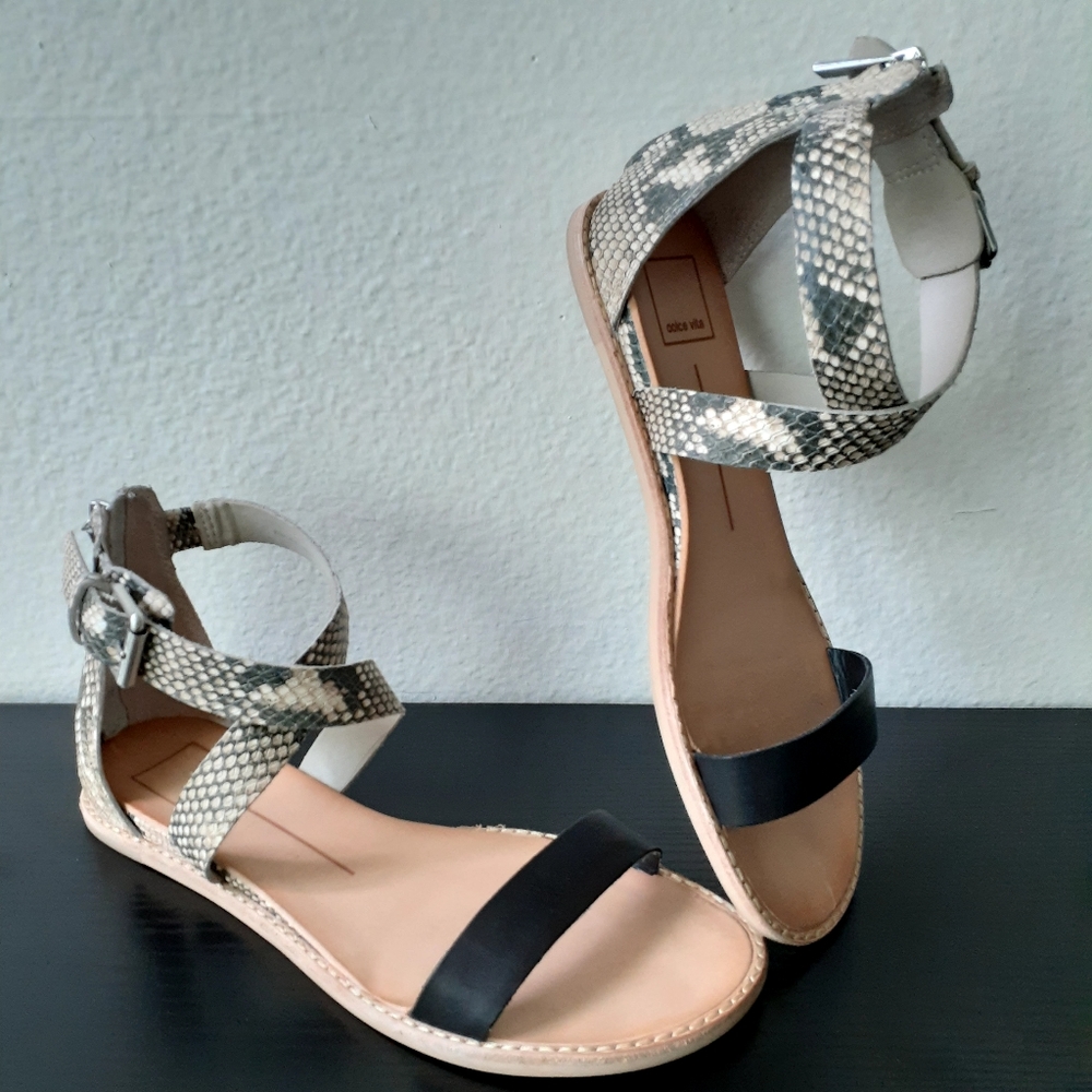 Dolce Vita Gray and Black Python Leather Sandals